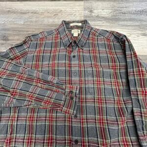 LL Bean Green Gray Scotch Plaid Mens XLT Traditional Fit Flannel Shirt Shacket